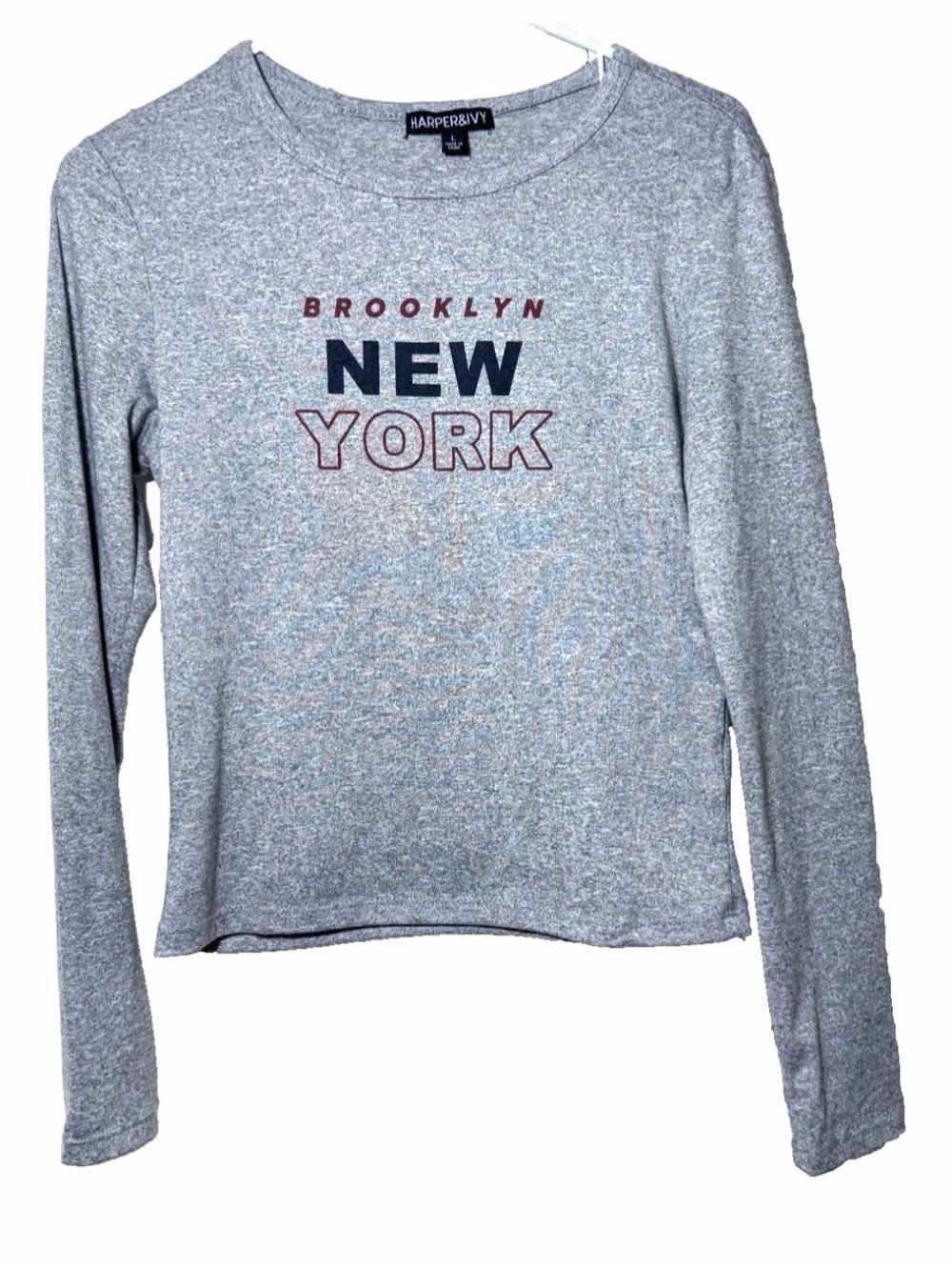 Womens Brooklyn New York Gray Long Sleeve Shirt size L Large Harper & Ivy